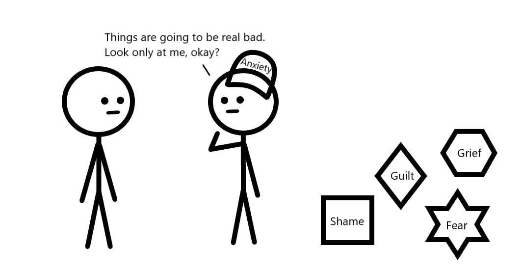 A person being distracted from his feelings by anxiety