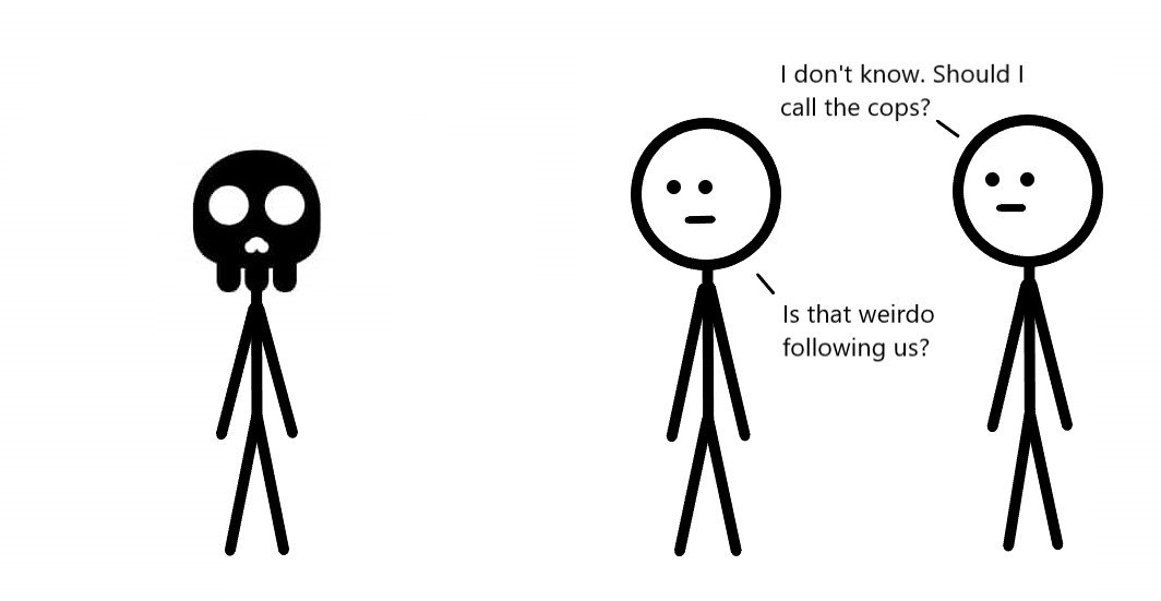 Two people being followed by death