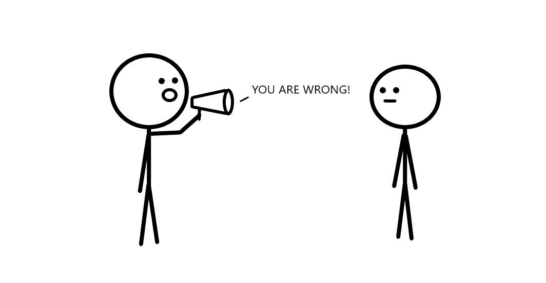 A person telling another person they're wrong through a megaphone