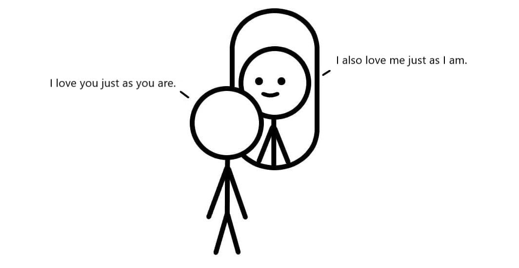 A person looking into a mirror accepting themselves