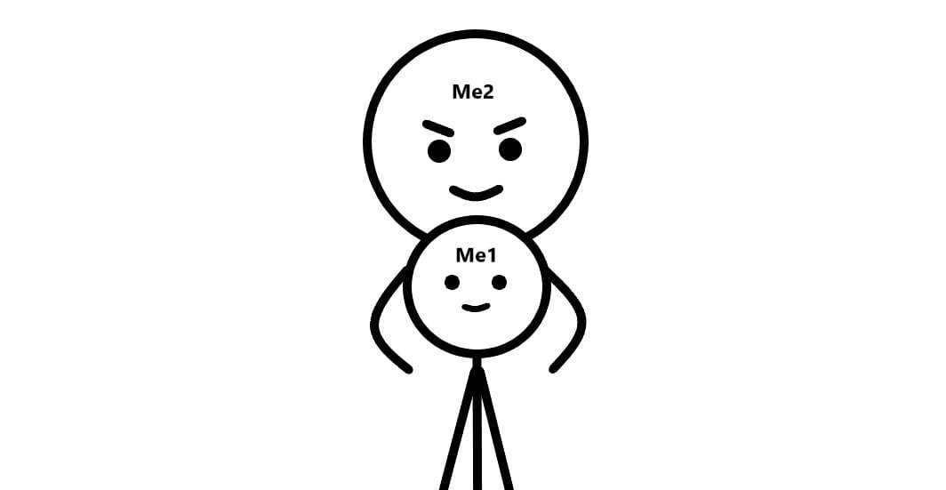 A person standing controllingly behind another