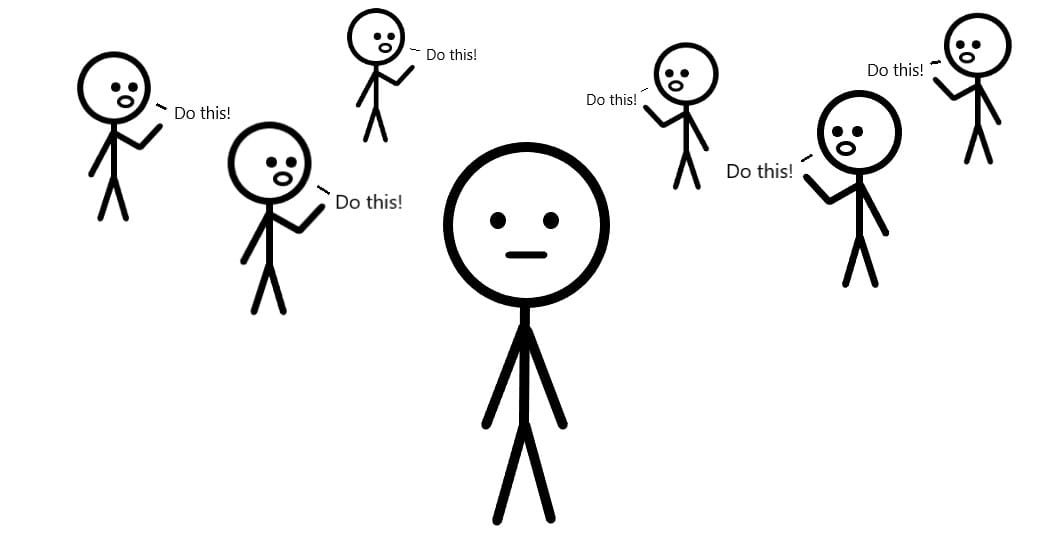 Multiple people telling one person what to do