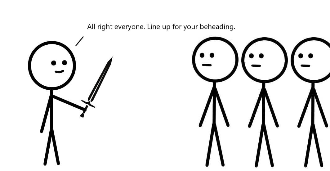 A person telling people to line up for their beheading