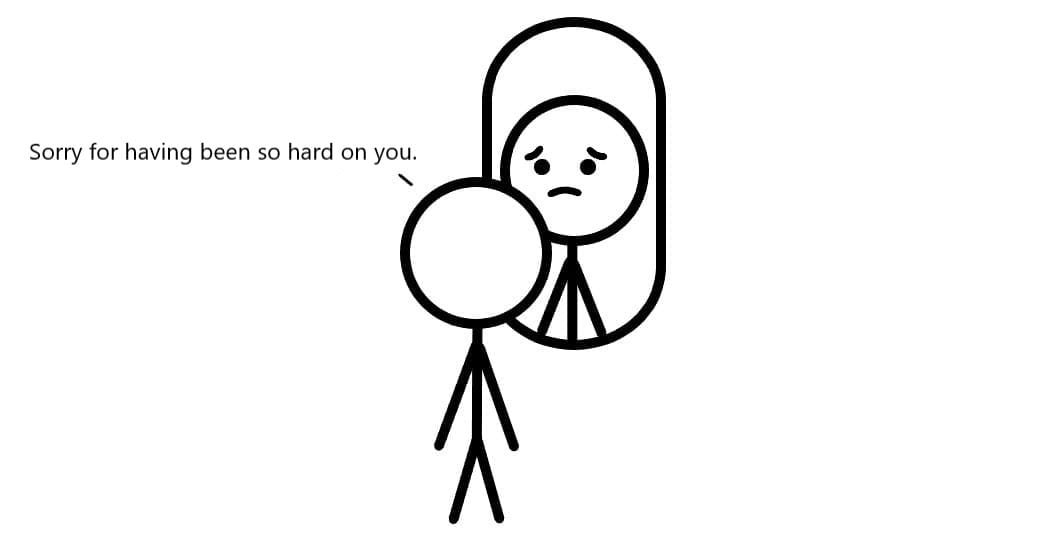 A person looking into a mirror being sensitive about themselves