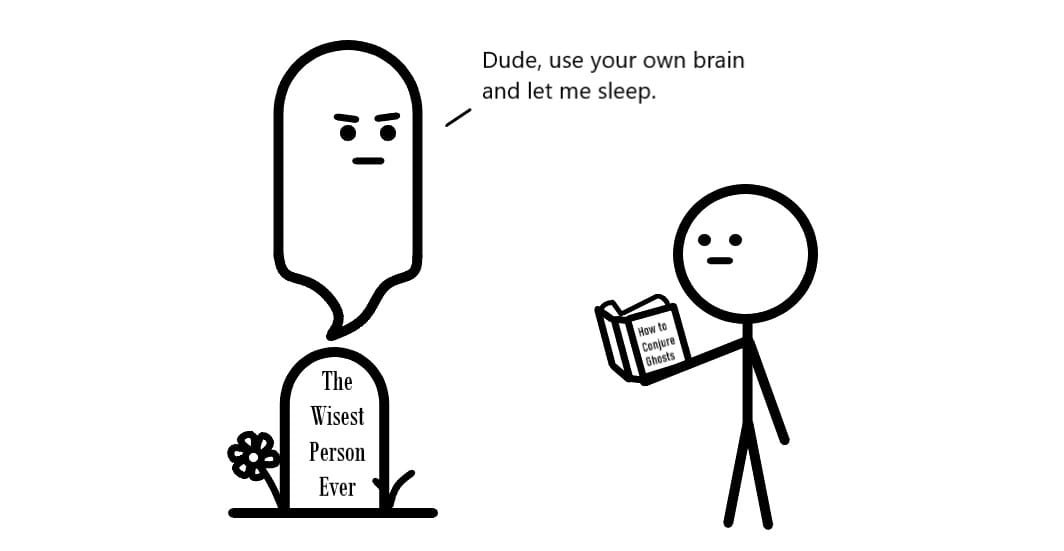 One person conjuring the spirit of a dead wise person