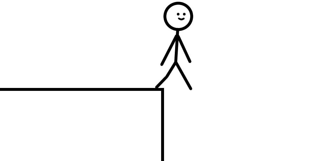 A person walking off a cliff
