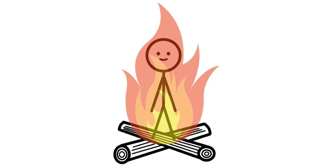 A person standing in a fire