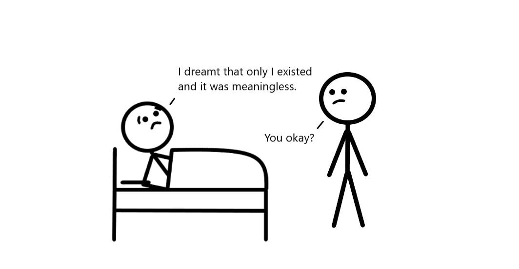 A person waking up in bed and describing a nightmare to another